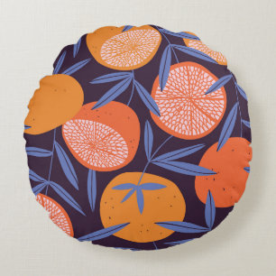 Coussins Ronds Pamplemousse Vintage, Motif de fruits tropicaux.