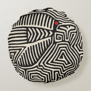 Coussins Ronds Panama Kuna Indian Mola Pajaro - noir blanc