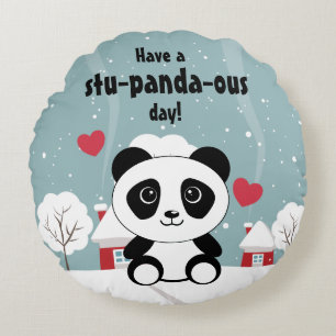 Coussins Ronds Panda Bébé Cute En Hiver Gris Neige