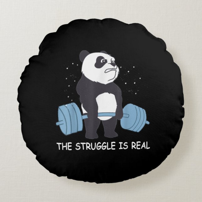 Coussins Ronds Panda Struggle Est Véritable Ours Deadlift Gym Drô (Devant)