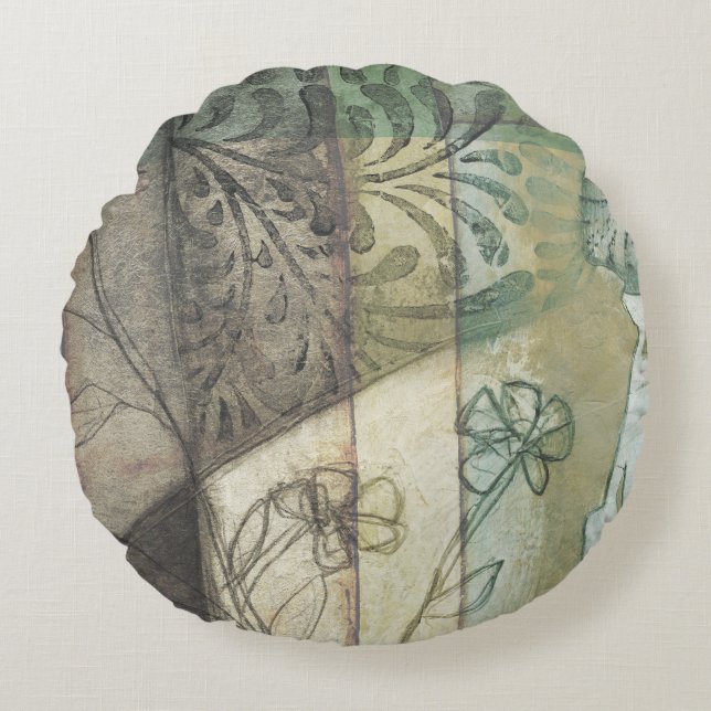 Coussins Ronds Panneau de jardin avec Feuilles, fleurs et herbe (Devant)