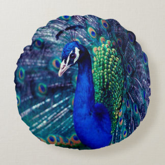 Coussins Ronds Paon bleu