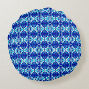 Coussins Ronds papier peint Art Déco - bleu cobalt et blanc