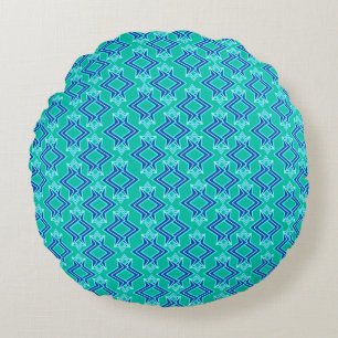 Coussins Ronds Papier peint Art Déco Motif, Turquoise et Cobalt