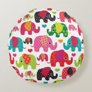 Coussins Ronds papier peint motif rétro éléphant enfants