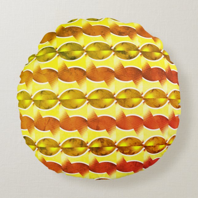 Coussins Ronds papier peint rétro orange 1970 (Devant)