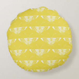 Coussins Ronds Papillon Art Déco stylisé - jaune et blanc