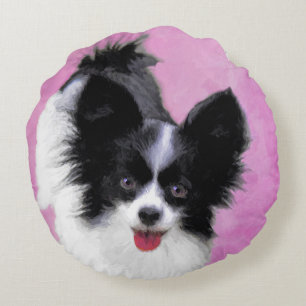 Coussins Ronds Papillon (blanc et noir) Peinture - Chien Art
