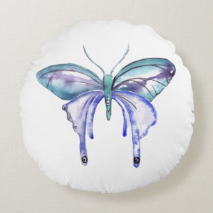 Coussins Ronds papillon bleu aqua violet aquarelle