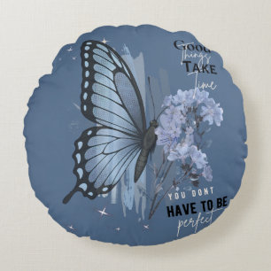 Coussins Ronds Papillon bleu esthétique Citation motivationnelle