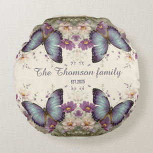 Coussins Ronds Papillon bleu vintage et floral pour la famille