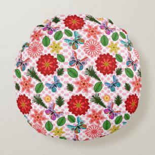 Coussins Ronds Papillon Floral de Jardin de Printemps Moderne 