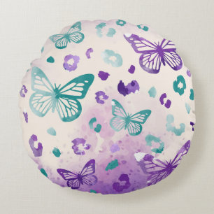 Coussins Ronds Papillon Léopard Violet Gris Motif