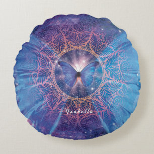 Coussins Ronds Papillon morpho / Galaxie Mandala