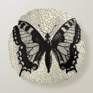 Coussins Ronds Papillon noir et blanc sur l'arrière - plan criqu
