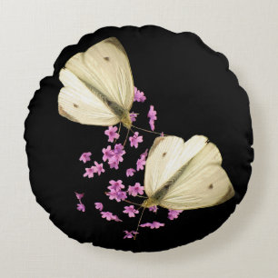 Coussins Ronds Papillon sur le carreau rond de fleurs