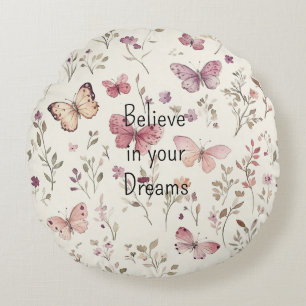 Coussins Ronds Papillons de crème violette Floral Believe Dreams