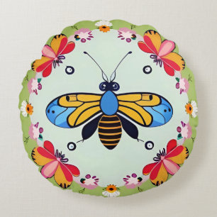 Coussins Ronds Papillons et Abeilles Ornés de Fleurs