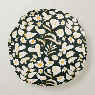 Coussins Ronds Papillons & Fleurs : Motif d'été Doodle.
