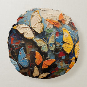 Coussins Ronds Papillons Mouches Parmi La Peinture Nature Vibrant