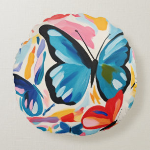 Coussins Ronds Papillons peinture abstraite.
