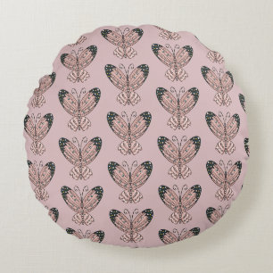 Coussins Ronds Papillons roses art boho dessiné à la main