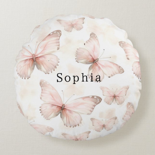 Coussins Ronds Papillons roses tendres (Devant)