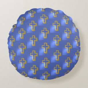 Coussins Ronds Pâques Golden Chrétien Lumière religieuse Croix Bl