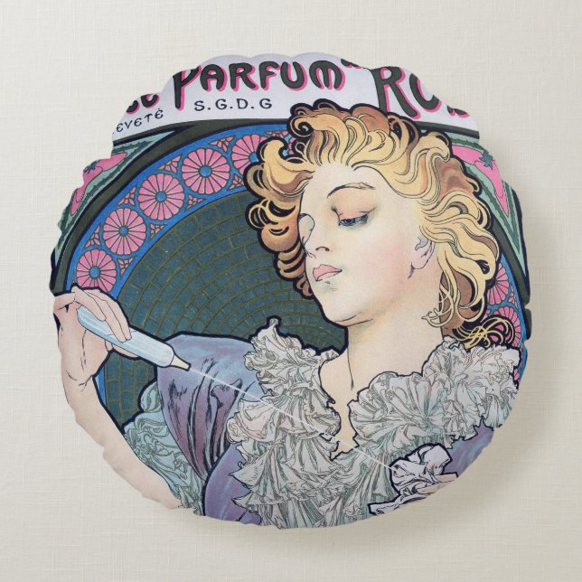 Coussins Ronds Parfum, Oreiller Alphonse Mucha (Devant)