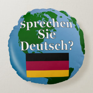 Coussins Ronds Parles-tu allemand ? en allemand. Drapeau et globe