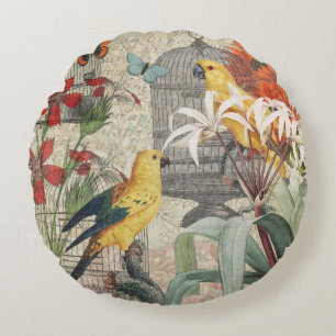 Coussins Ronds Parrot Jaune Tropical Antique Fleur