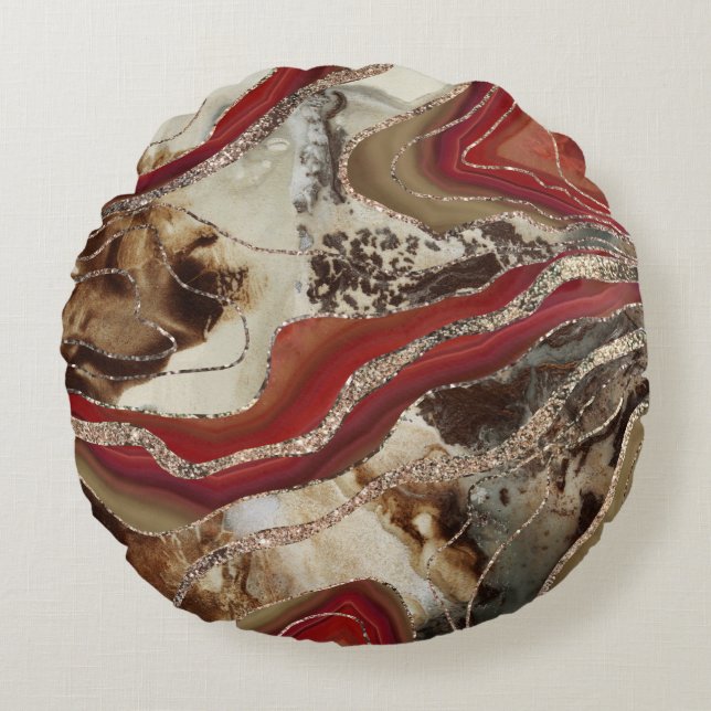 Coussins Ronds Parties scintillant d'agate de marbre liquide Glam (Devant)