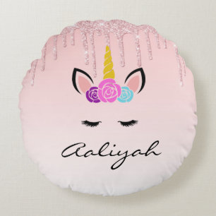 Coussins Ronds Parties scintillant de séchage rose personnalisée/