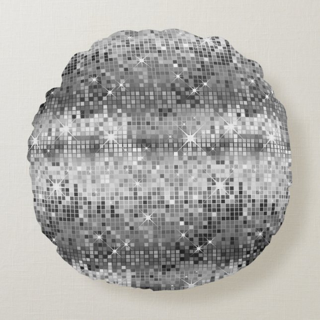 Coussins Ronds Parties scintillant Disco Blanc Et Gris (Devant)
