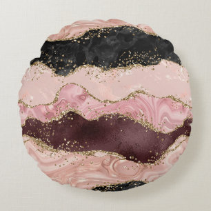 Coussins Ronds Parties scintillant Noir Noir Rose Burgundy