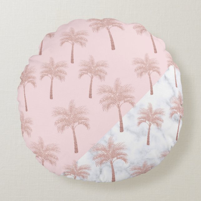 Coussins Ronds parties scintillant rose en or et motif en marbre  (Devant)