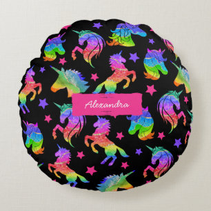 Coussins Ronds Parties scintillant Unicorn Motif arc-en-ciel avec