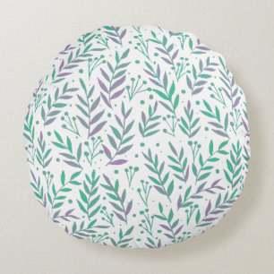 Coussins Ronds Pastel aquarelle branches pourpre et vert