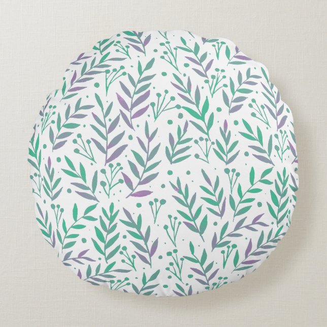 Coussins Ronds Pastel aquarelle branches pourpre et vert (Devant)