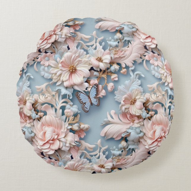 Coussins Ronds Pastel Baroque Floral (Devant)
