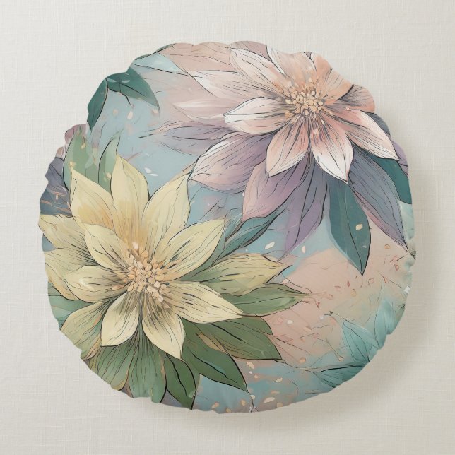 Coussins Ronds Pastel Blossom éclate : Floral Explosion Motif (Devant)