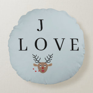 Coussins Ronds Pastel Blue Reindeer Love Joy Festive Noël