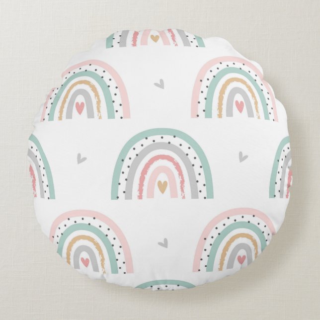 Coussins Ronds Pastel Boho Rainbow Girls Nursery (Devant)
