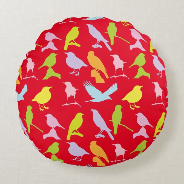 Coussins Ronds Pastel Coloured Variété d'oiseaux Motif (Devant)