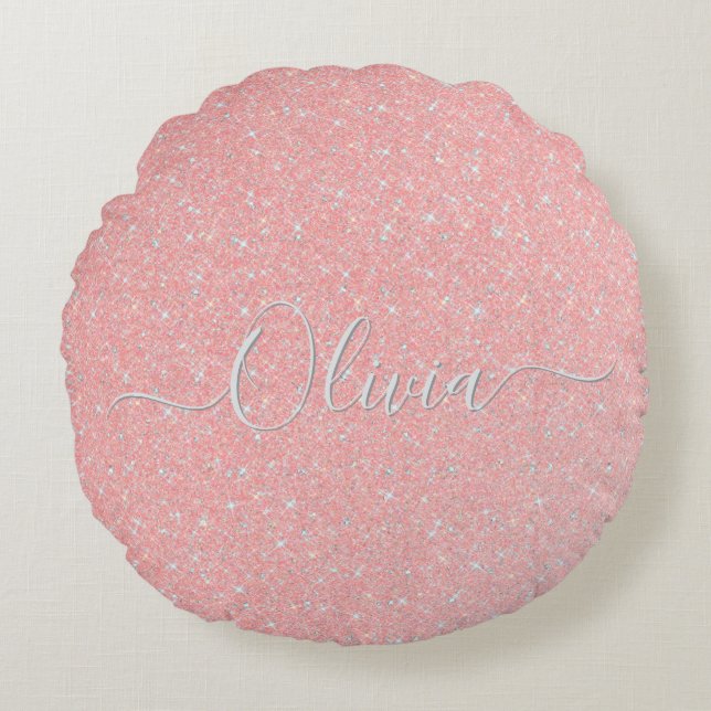 Coussins Ronds Pastel Pink Parties scintillant Sparkle Nom person (Devant)