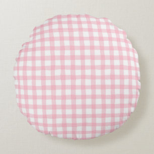 Coussins Ronds Pastel Rose à Carreaux – Esthétique Douce et Sans 