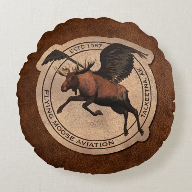 Coussins Ronds Patch Flying Moose Aviation (Devant)