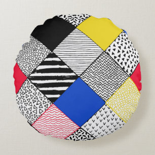 Coussins Ronds Patchwork arrière - plan : oiseaux, pois.