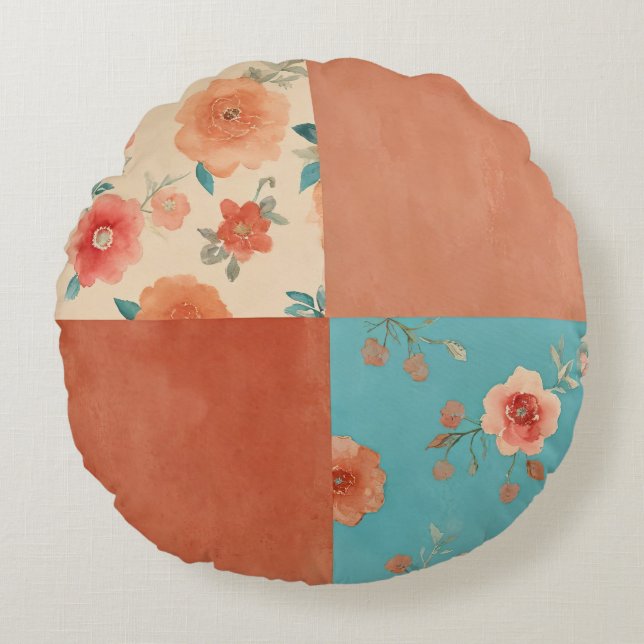 Coussins Ronds Patchwork Farmhouse Floral (Devant)
