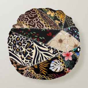 Coussins Ronds Patchwork Leopard : Ethnic Lining Design.